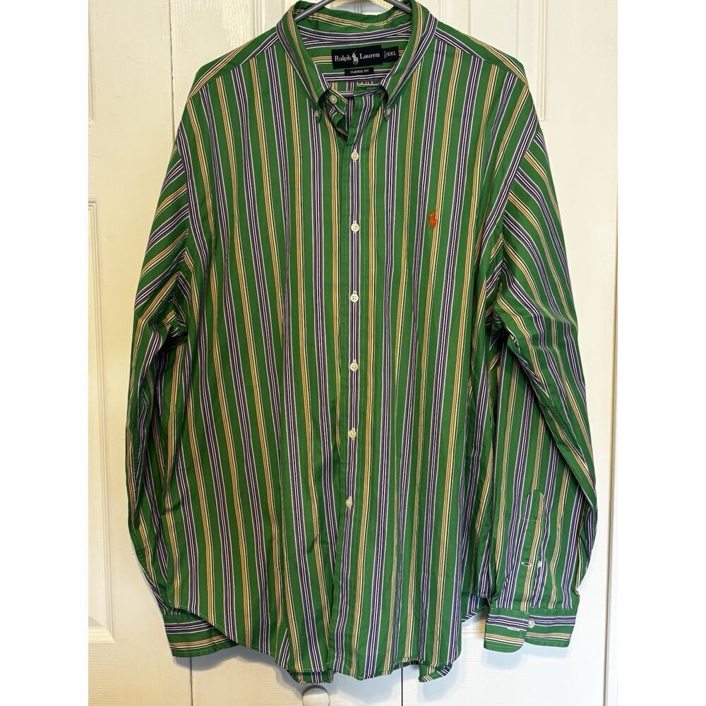 Polo Ralph Lauren Classic Fit Striped Mens XXL Green Purple Orange Logo Preppy